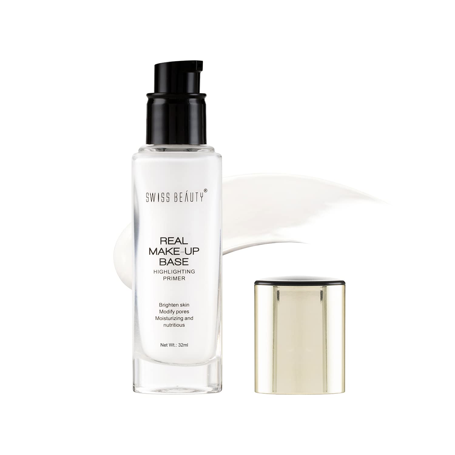 Swiss Beauty Real Makeup Base Highlighting Primer| Skin-Hydrating Poreless Primer With Natural Glow Finish For Face Makeup |Shade - 01 Natural Tint, 32Ml