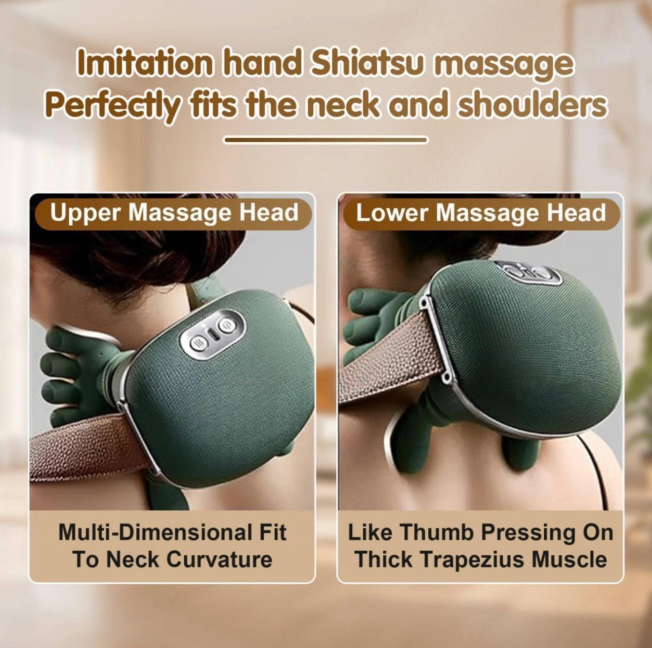 Wireless Neck Massager with Heat, Deep Tissue 3D Kneading Shoulder Massager, Portable Rechargeable Cervical Pain Relief Device for Neck, Back, Shoulder - Green