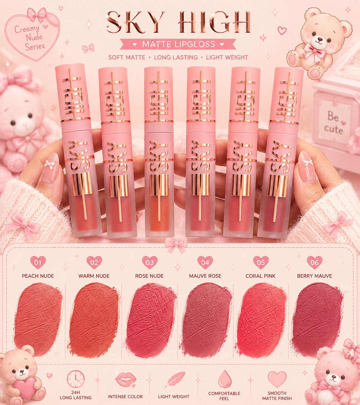 Creamy Nude Matte Lipgloss Set of 6