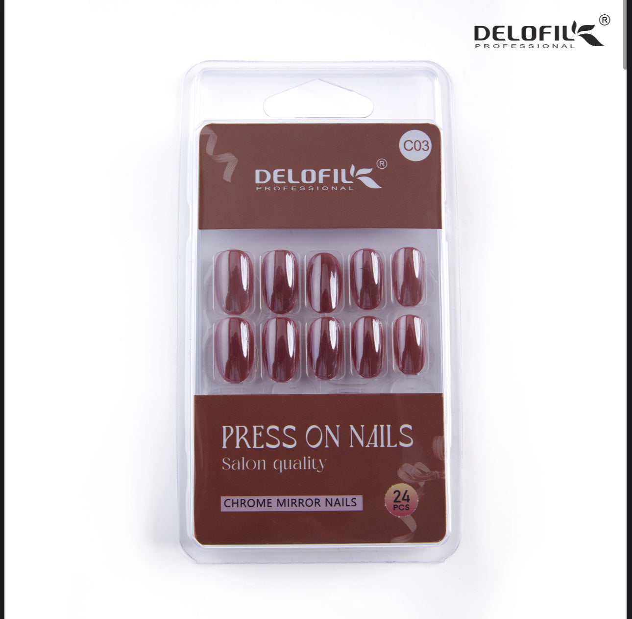 Delofil Premium Chrome Nails (Salon Like Nails) 24 Nails in box | Nail Buffer |Glue tabs Included - C03