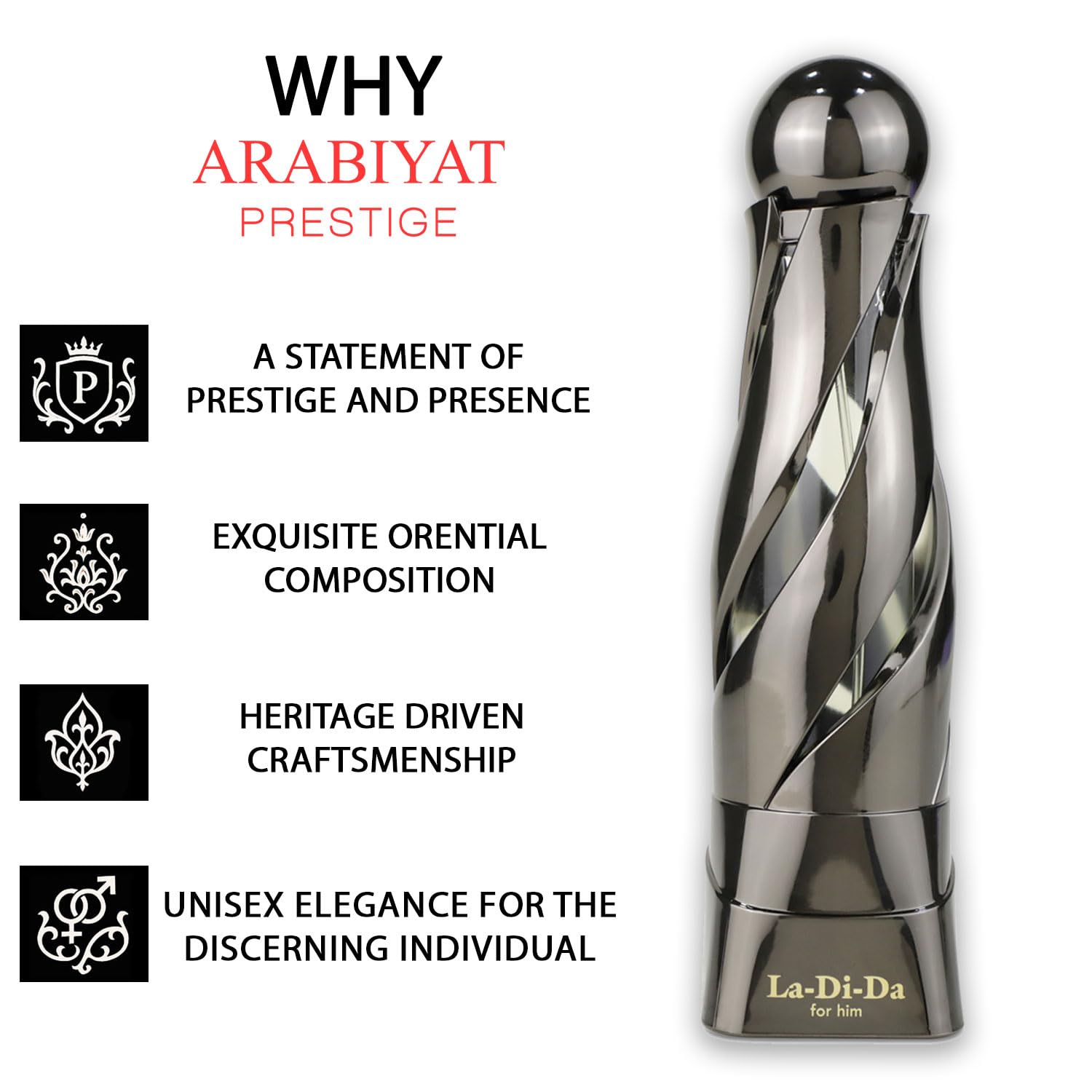 Arabiyat La Di Da for Him Eau de Parfum 100ml – Men’s Natural Spray Perfume with Bergamot, Grape & Geranium Notes for Fresh, Modern, Long-Lasting Fragrance