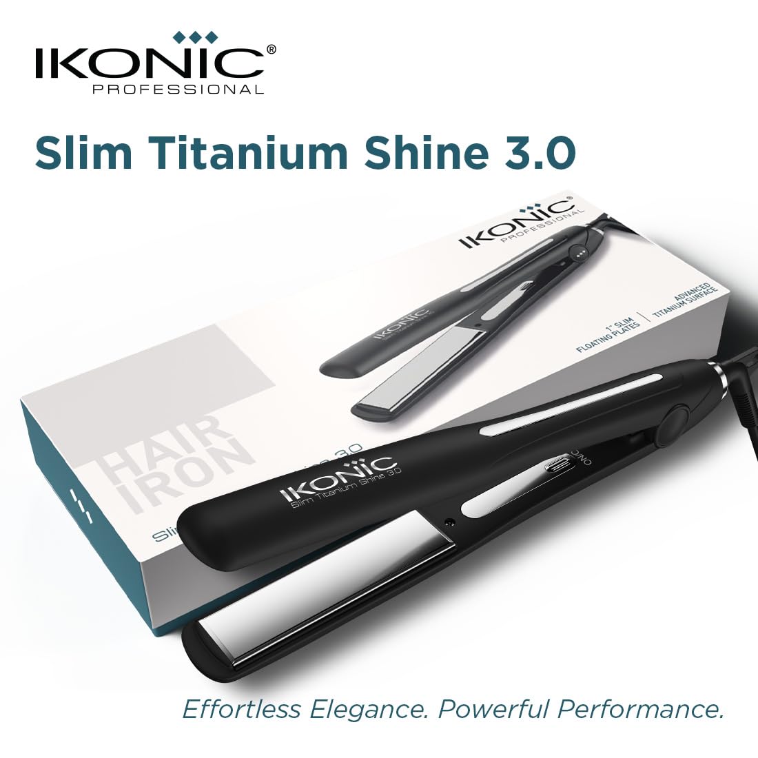 Ikonic Slim Titanium Shine 3.0 Hair Straightener, Black| Dual Titanium Plates| Advanced Heat Technology