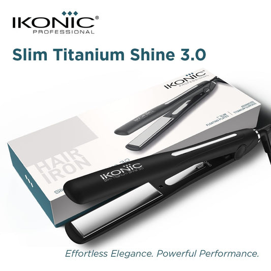 Ikonic Slim Titanium Shine 3.0 Hair Straightener, Black| Dual Titanium Plates| Advanced Heat Technology