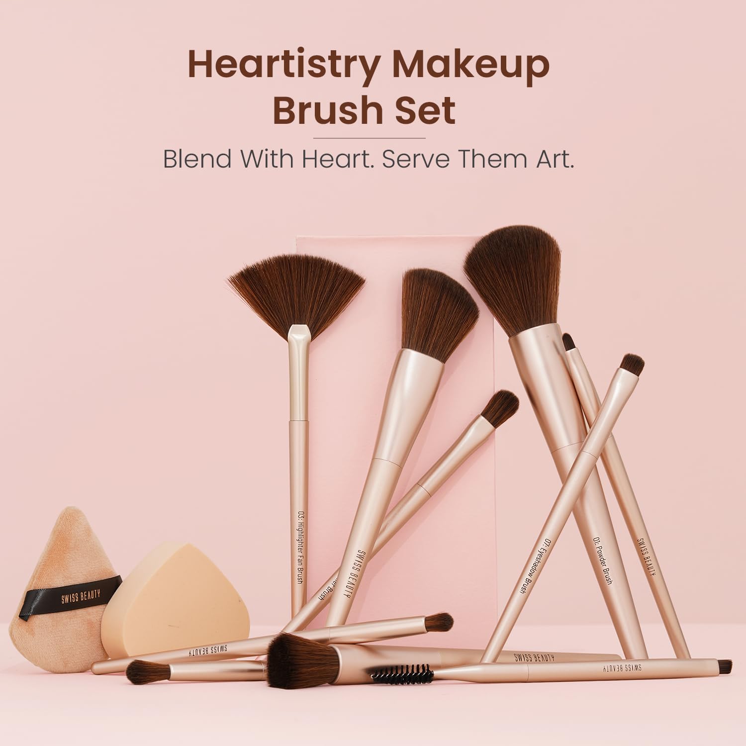 Swiss Beauty Heartistry Makeup Brush Set | 12 Pieces | For Face, Eyes & Lips | Soft Synthetic Bristles | Multi-Functional | Flawless Blending | PETA Certified | 12 Pcs