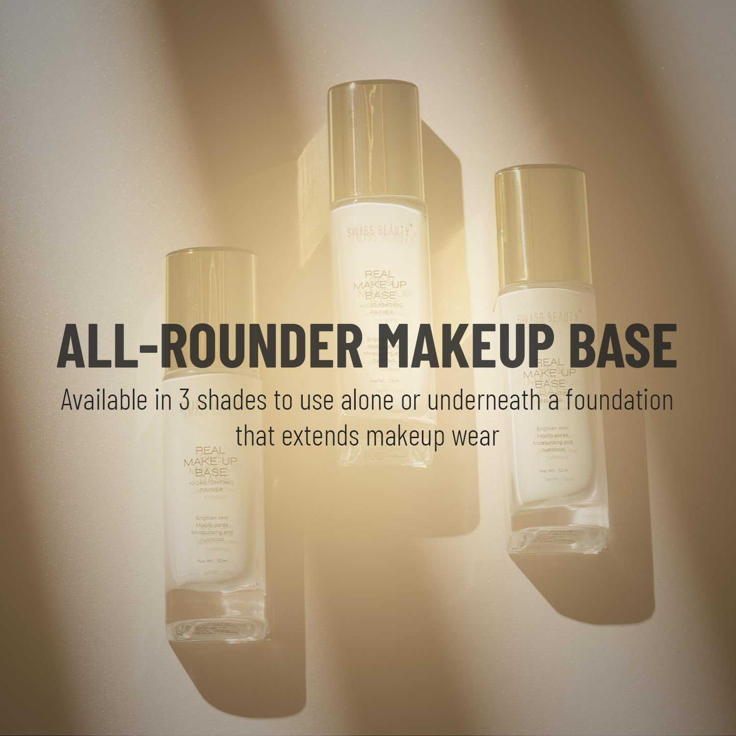 Swiss Beauty Real Makeup Base Highlighting Primer| Skin-Hydrating Poreless Primer With Natural Glow Finish For Face Makeup |Shade - 01 Natural Tint, 32Ml