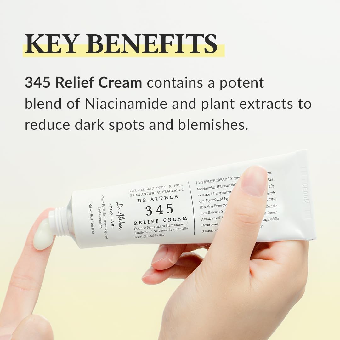 Dr.Althea 345 Relief Cream Face Moisturizer Korean Intensive Repair and Soothing Acne, Oily, Sensitive Skin Cream with Niacinamide, Panthenol for All Skin Types, (50ml)