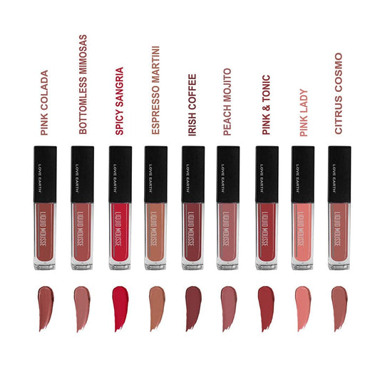 LoveEarth Liquid Matte Lipstick Combo Pack - 9-Piece Set with Waterproof Mousse Jojoba Oil, and Vitamin E - Smudge-Proof & Transferproof Mini Liquid Lipstick Long-Lasting Lip Makeup Gift Set for Women