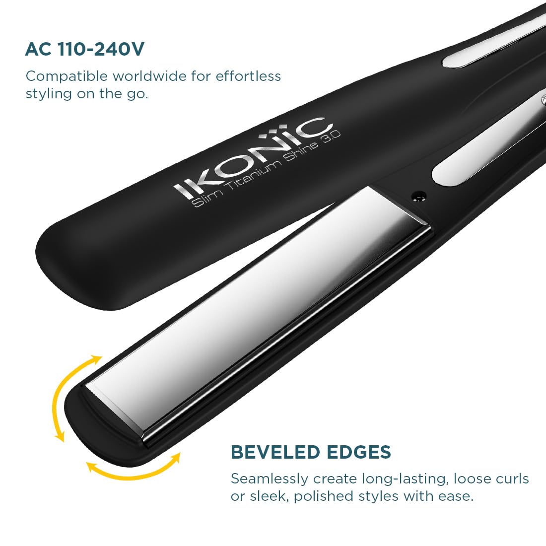 Ikonic Slim Titanium Shine 3.0 Hair Straightener, Black| Dual Titanium Plates| Advanced Heat Technology