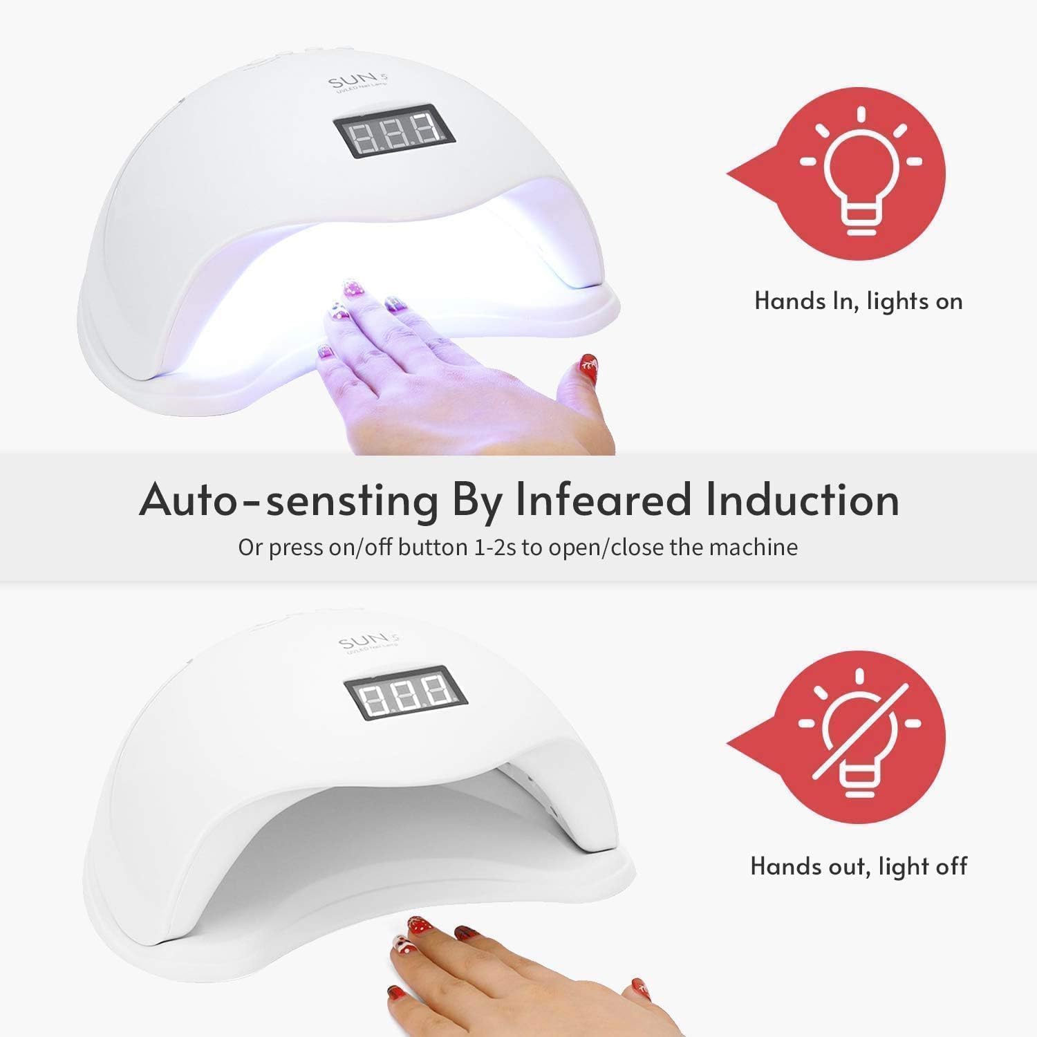 SUN 5 LED UV Nail Lamp, 48W Professional Nail Dryer with 4 Timers, LCD Display, Automatic Sensor used for nail art and resin art products