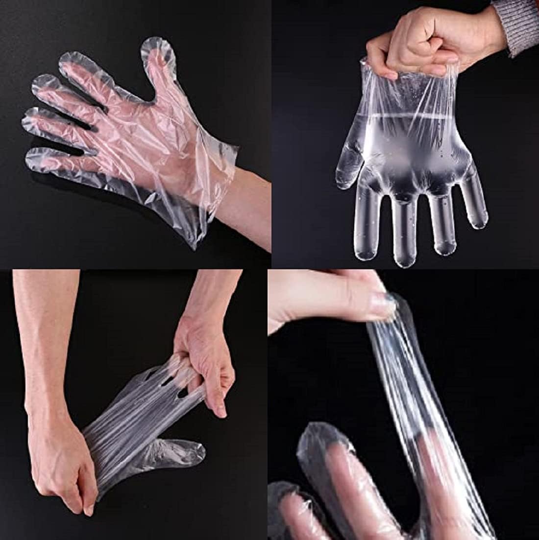 Disposable Plastic Transparent Hand Gloves for Kitchen, Restaurant, Cooking, House Cleaning, Hair Coloring | Food Serving Gloves(Box of 100Pcs)