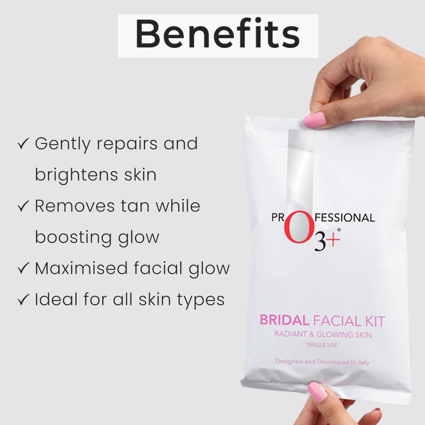 O3+ Bridal Facial Kit for Radiant & Glowing Skin with Hyaluronic Acid, Glycolic Acid and Niacinamide - Ideal for All Skin Types (60g+69ml)