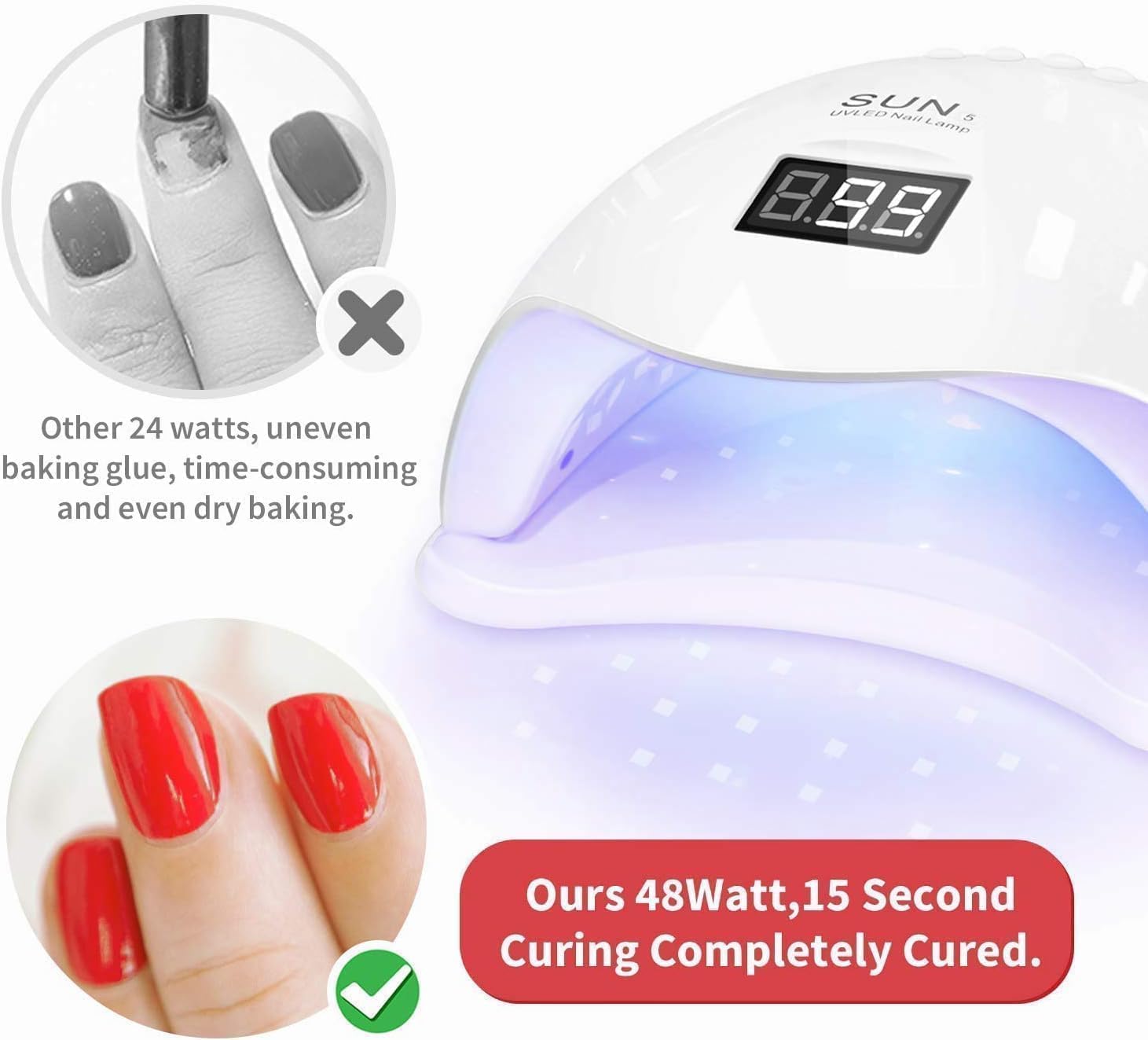 SUN 5 LED UV Nail Lamp, 48W Professional Nail Dryer with 4 Timers, LCD Display, Automatic Sensor used for nail art and resin art products