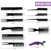 Professional Hair Styling Comb Set with Sectioning Clips – 16-Piece Barber & Salon Comb Kit for Cutting, Styling, Parting & Detangling – Heat-Resistant Combs + 6 Alligator Hair Clips for Women & Men