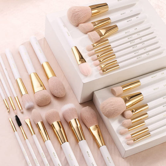 BEILI Makeup Brushes 30Pcs Professional Makeup Brush Set Premium Pink Vegan Synthetic Kabuki Foundation Blending Brush Face Powder Blush Concealers Eye Shadows Make Up Brush Set (White/Rose Gold)