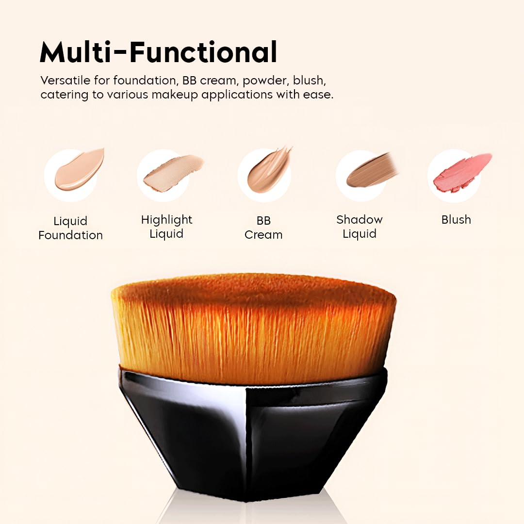 Foundation Makeup Brush, Kabuki Hexagon Face Blush Liquid Powder Foundation Brush for Blending Liquid, Cream or Flawless Powder Cosmetics (Black)