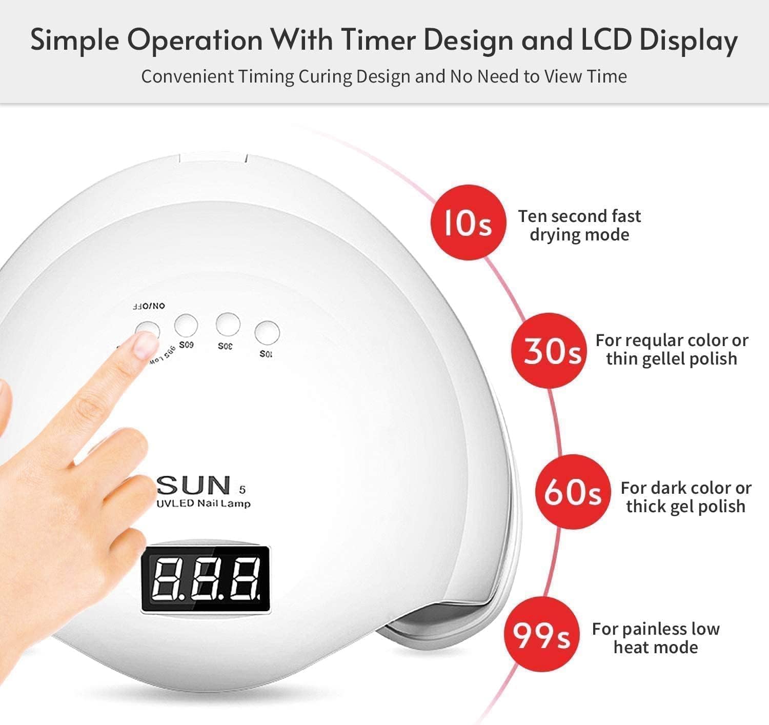SUN 5 LED UV Nail Lamp, 48W Professional Nail Dryer with 4 Timers, LCD Display, Automatic Sensor used for nail art and resin art products