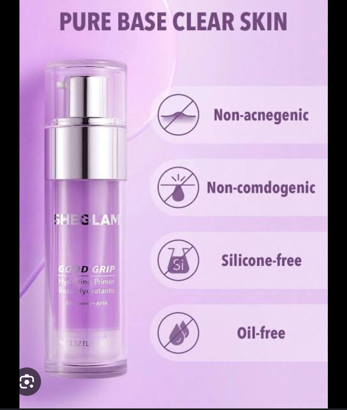 SHEGLAM Good Grip Hydrating Primer Oil Control Moisturizing Primer Gel Smooth Fine Lines Oil And Silicone-Free Face -Blueberry + Aha-Purple