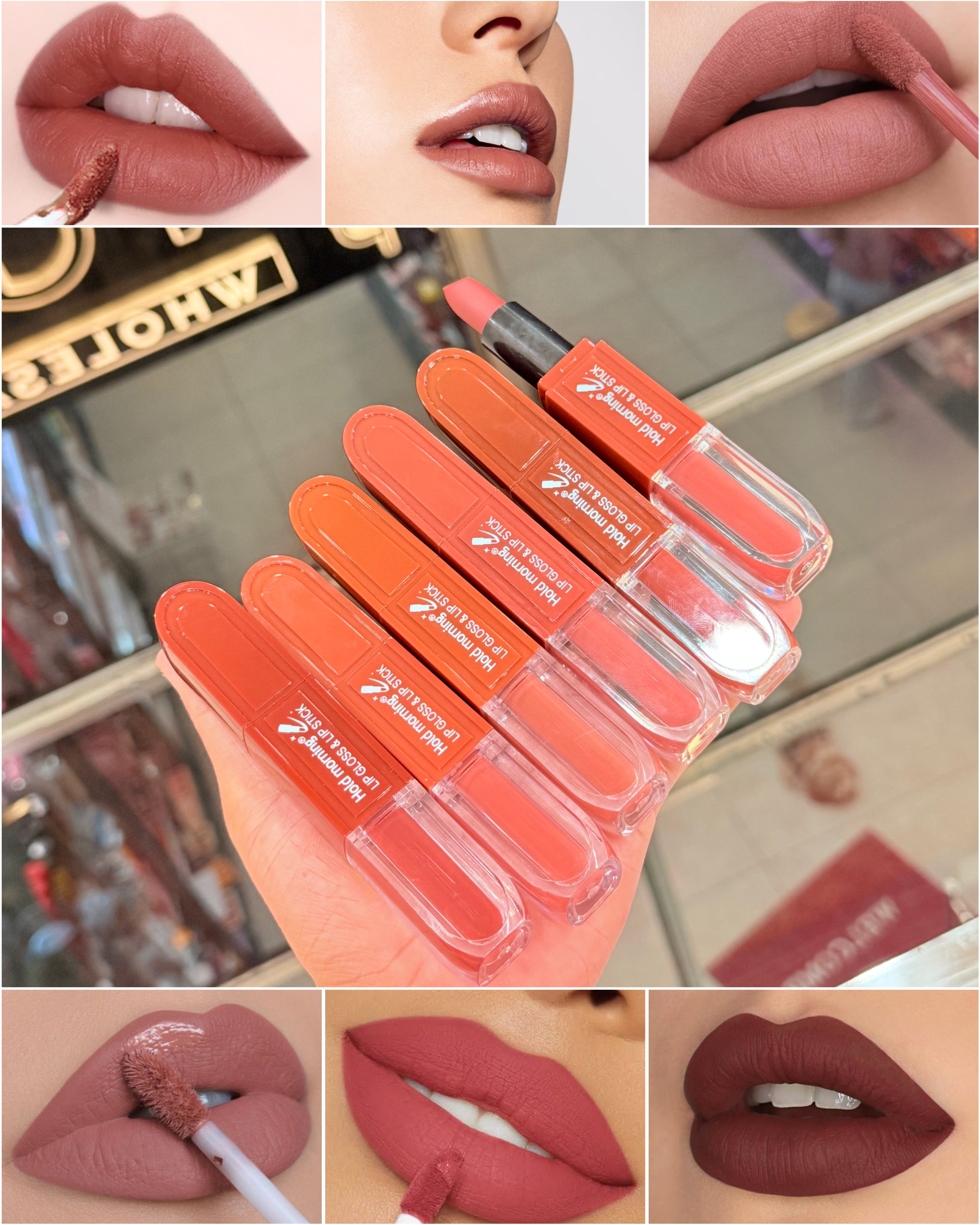 🇰🇷 Korean Velvet Mood Lip Duo – Lipstick & Gloss Set (6 Shades)