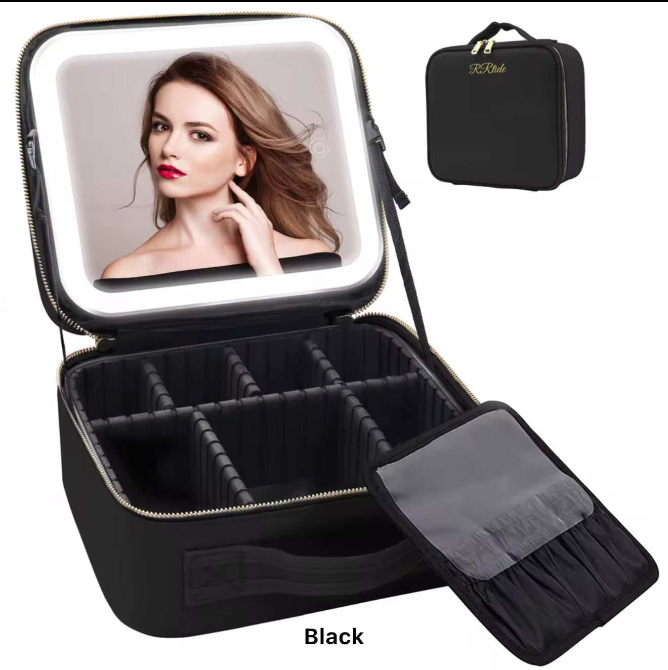 LED Makeup Organizer Case with Adjustable Dividers & Mirror
