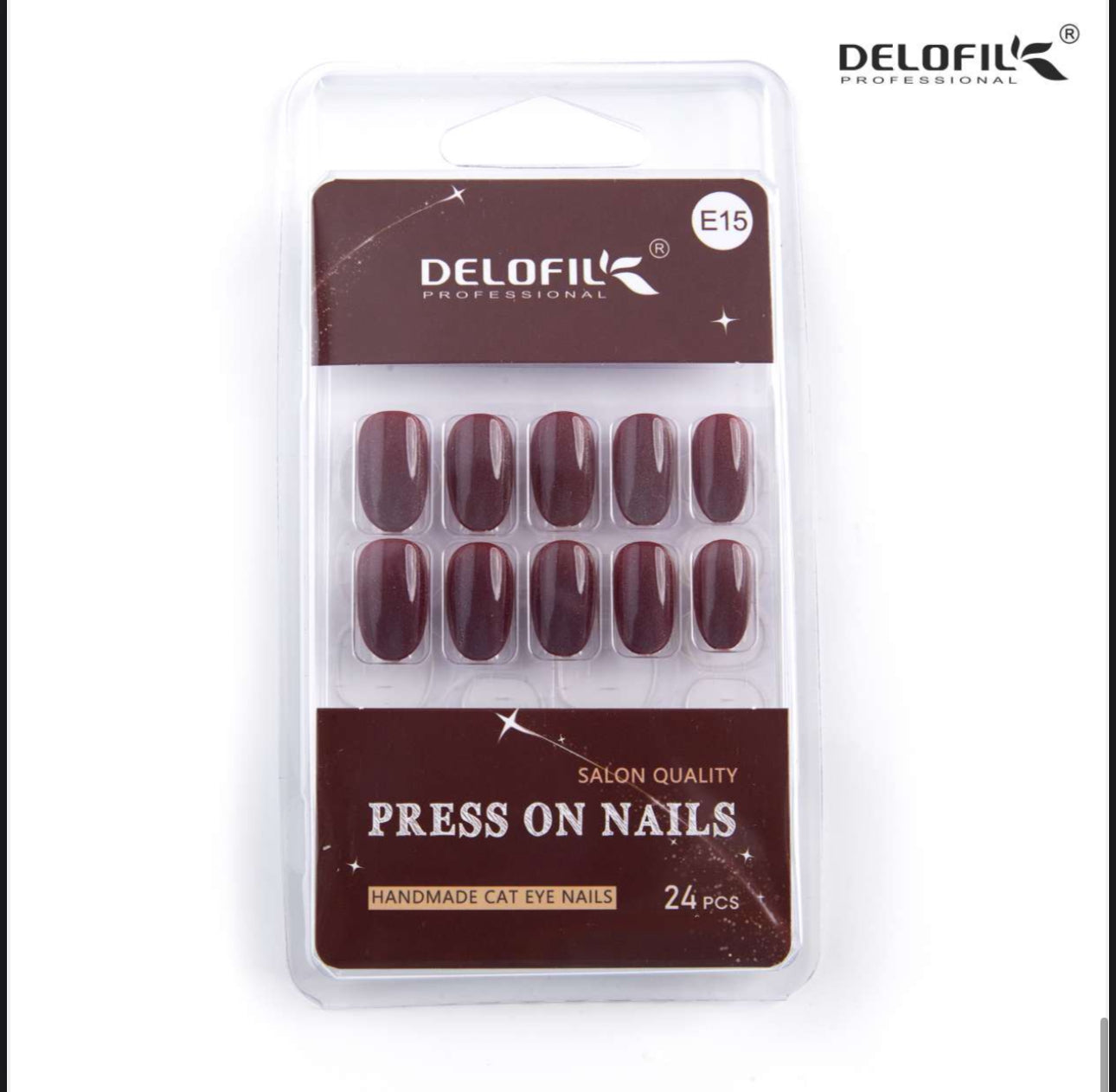 Delofil Premium CAT EYE Nails (Salon Like Nails) 24 Nails in box | Nail Buffer |Glue tabs Included - E15