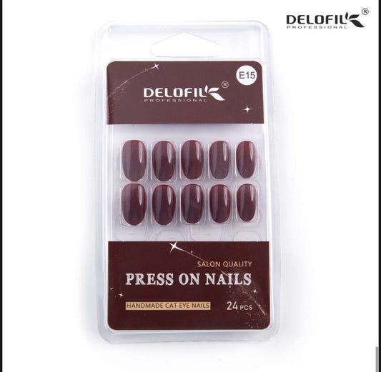 Delofil Premium CAT EYE Nails (Salon Like Nails) 24 Nails in box | Nail Buffer |Glue tabs Included - E15