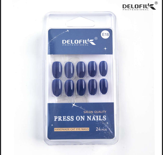 Delofil Premium CAT EYE Nails (Salon Like Nails) 24 Nails in box | Nail Buffer |Glue tabs Included - E18