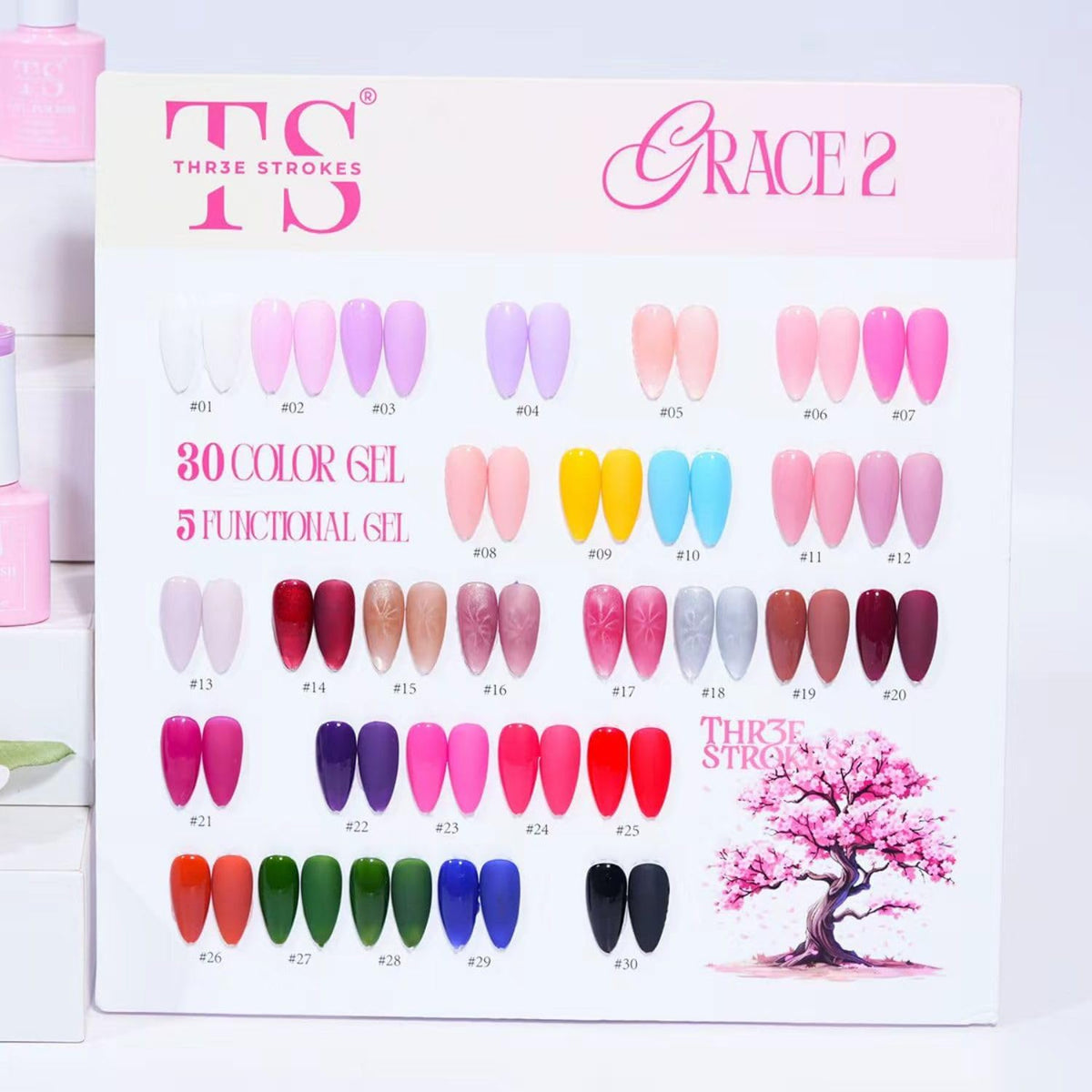 GV871 THREE STROKES Grace 2 Gel Nail Polish Kit – 35 Pcs Set (30 Trendy Colors + 5 Functional Gels) | Includes Base, Top, Matte, Primer & Reinforce Gel | Professional Soak Off UV/LED Nail Art Gift Box with Magnet Stick | 10ml each