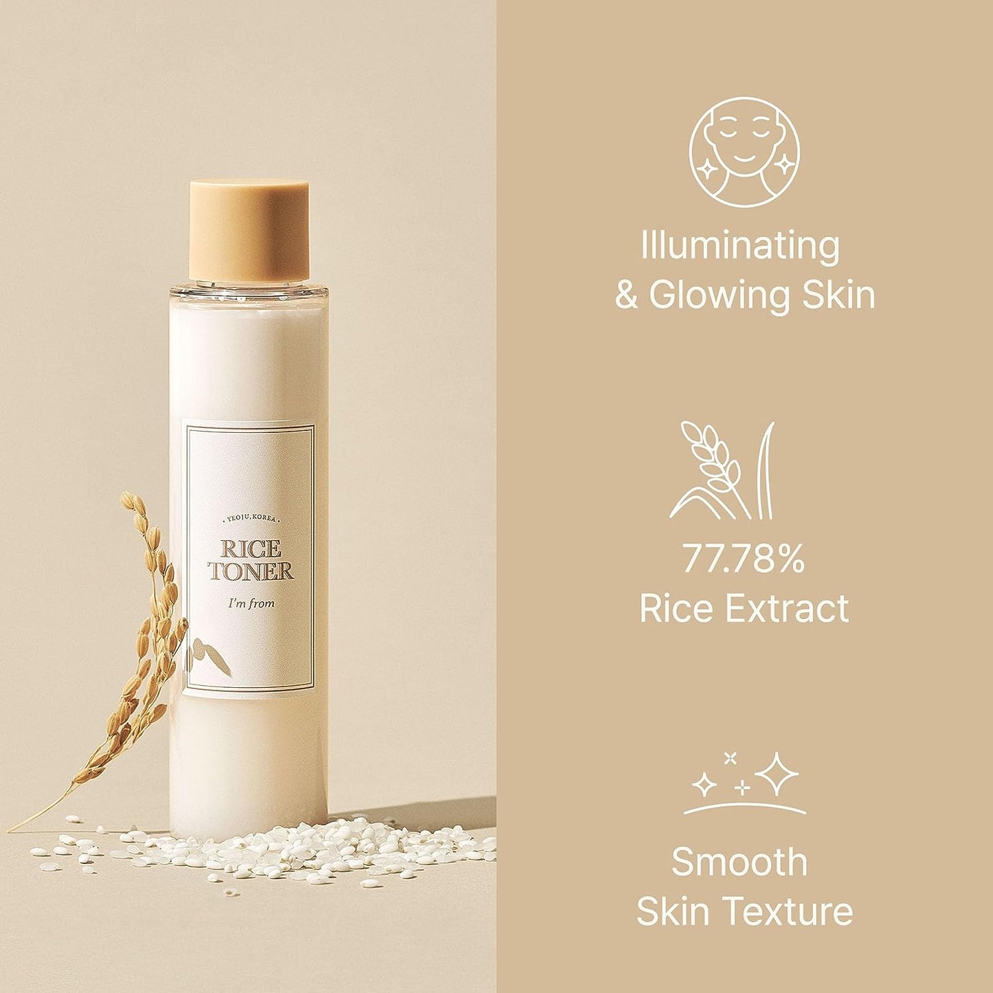 I'm from Rice Toner, Milky Toner for Glowing Skin, 77.78% Korean Rice, Glow Essence with Niacinamide, Hydrating for Dry, Dull, Combination Skin, Vegan, Fragrance Free, Glass Skin 5.07 Fl Oz