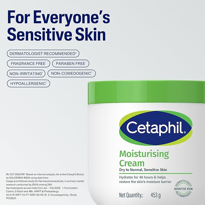 Cetaphil Moisturising Cream 450g – Deep Hydration Moisturizer for Dry to Normal & Sensitive Skin | Long-Lasting 48hr Hydration