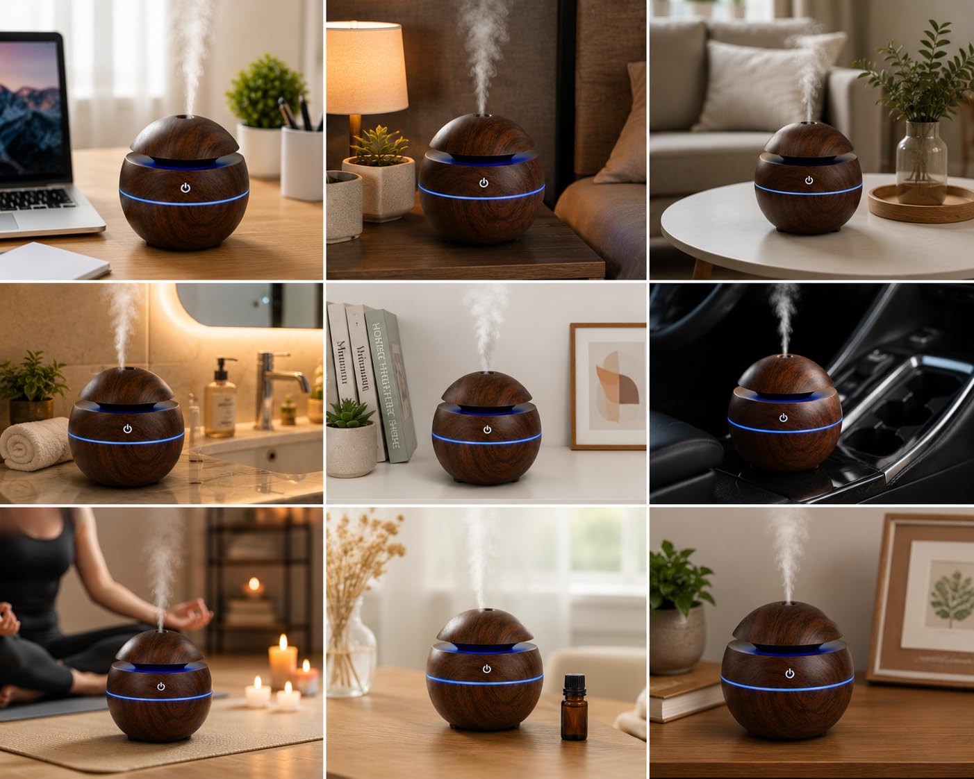 Wooden Ultrasonic Aroma Humidifier with 7 Color LED Light | USB Powered