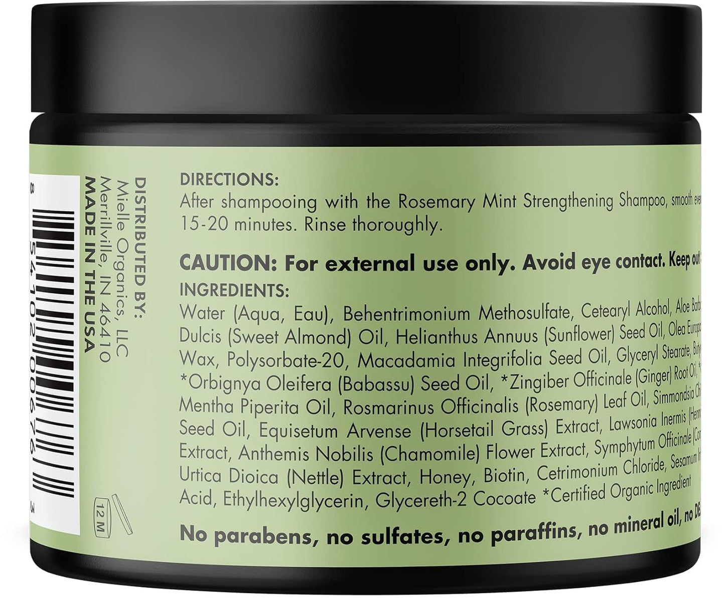 Mielle Rosemary Mint Strengthening Hair Masque, Essential Oil & Biotin Deep Treatment, Miracle Repair for Dry, Damaged, & Frizzy Hair 340gm