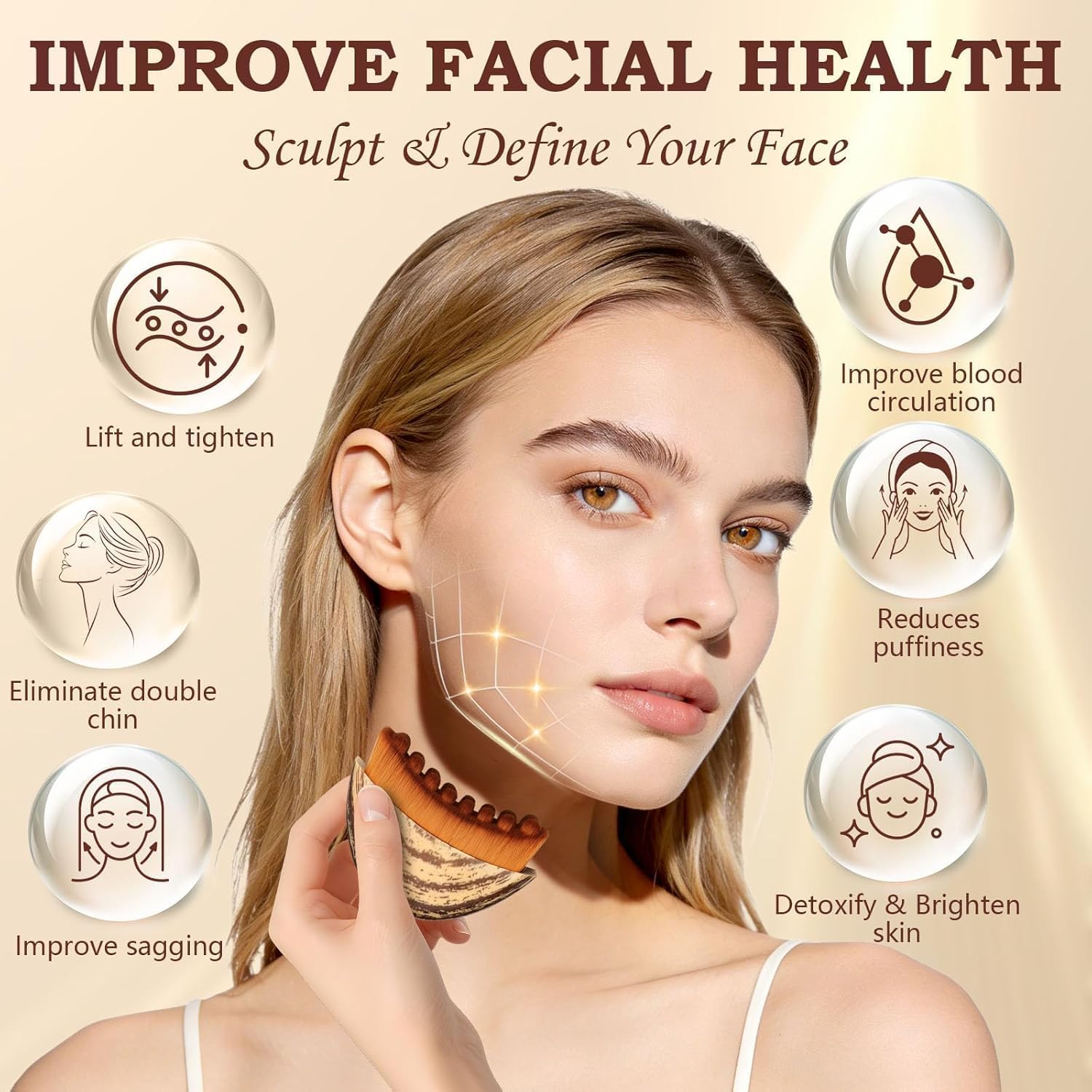 Premium Facial Contour Lymphatic Massage Brush | Face Sculpting & Depuffing Brush | Ultra-Soft Facial Massage Tool with Protective Case