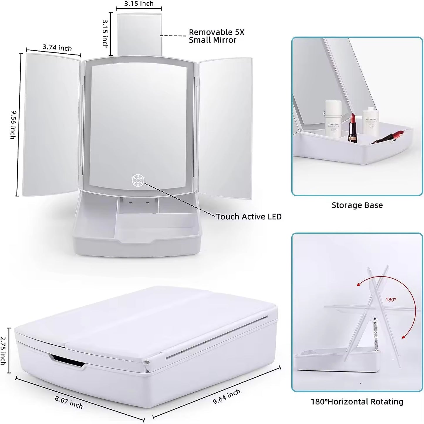 TRIFOLD Makeup Vanity Mirror