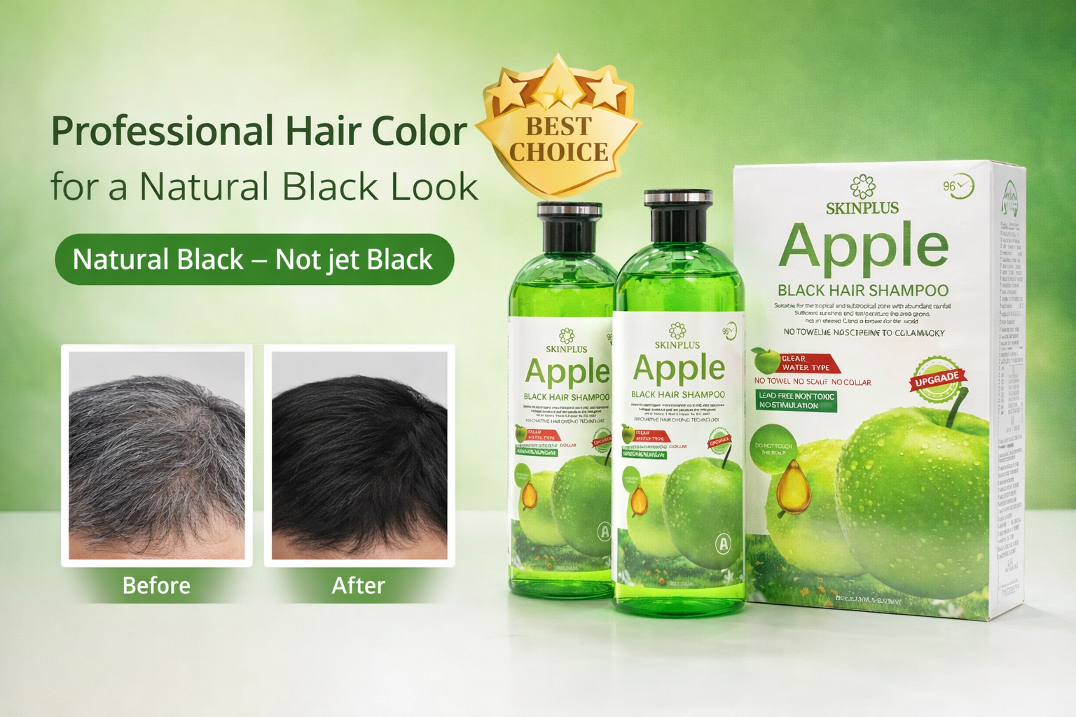 Skinplus Apple Natural Black Hair And Beard Shampoo – The Best Choice | Premium Hair Color (Not Jet Black) | 100ml + 100ml