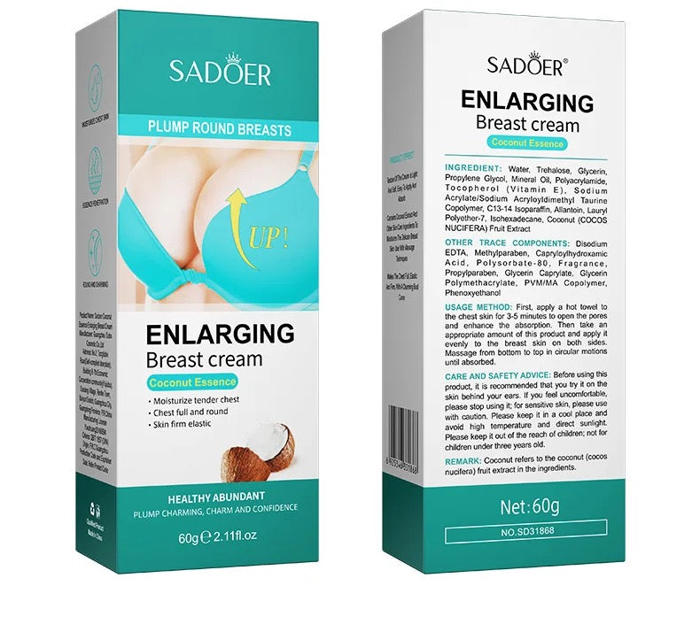 Sadoer Enlarging Breast Cream (Coconut Essence) 60ml, Stand Upright Plump Round Breast (PRIVACY DISCREET DELIVERY)