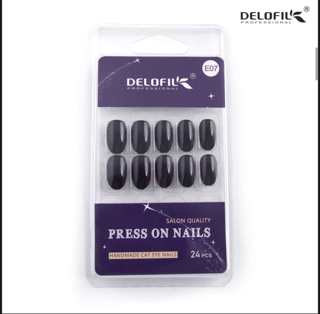 Delofil Premium CAT EYE Nails (Salon Like Nails) 24 Nails in box | Nail Buffer |Glue tabs Included - E07