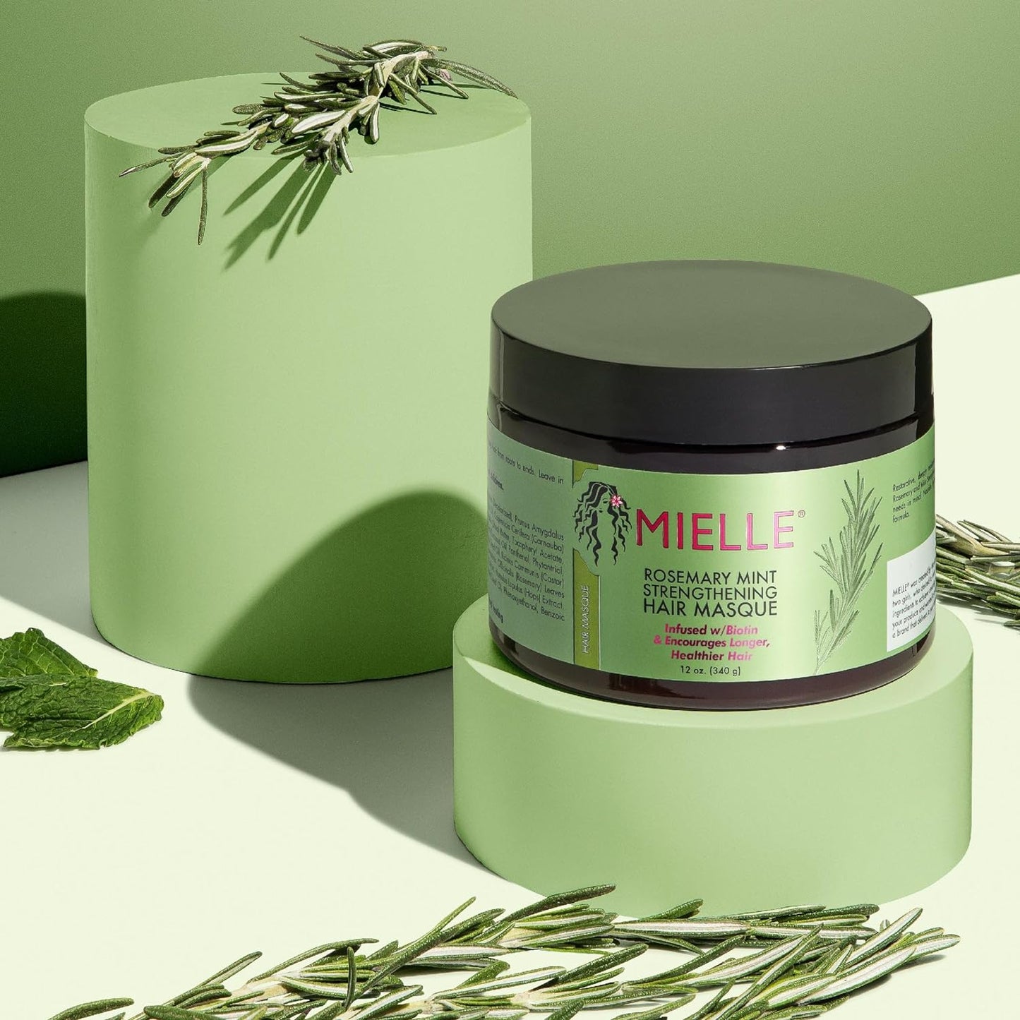 Mielle Rosemary Mint Strengthening Hair Masque, Essential Oil & Biotin Deep Treatment, Miracle Repair for Dry, Damaged, & Frizzy Hair 340gm