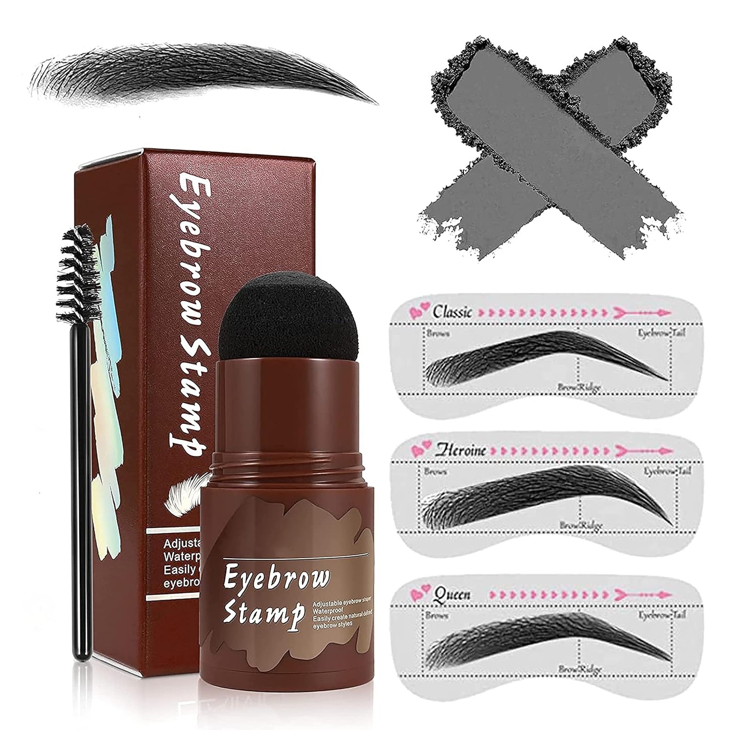 SAGANSINGHMAKEUP Eyebrow HairLine Stamp Stencil Kit, Eyebrow Stencils with 3 Reusable (Powder Form Black)