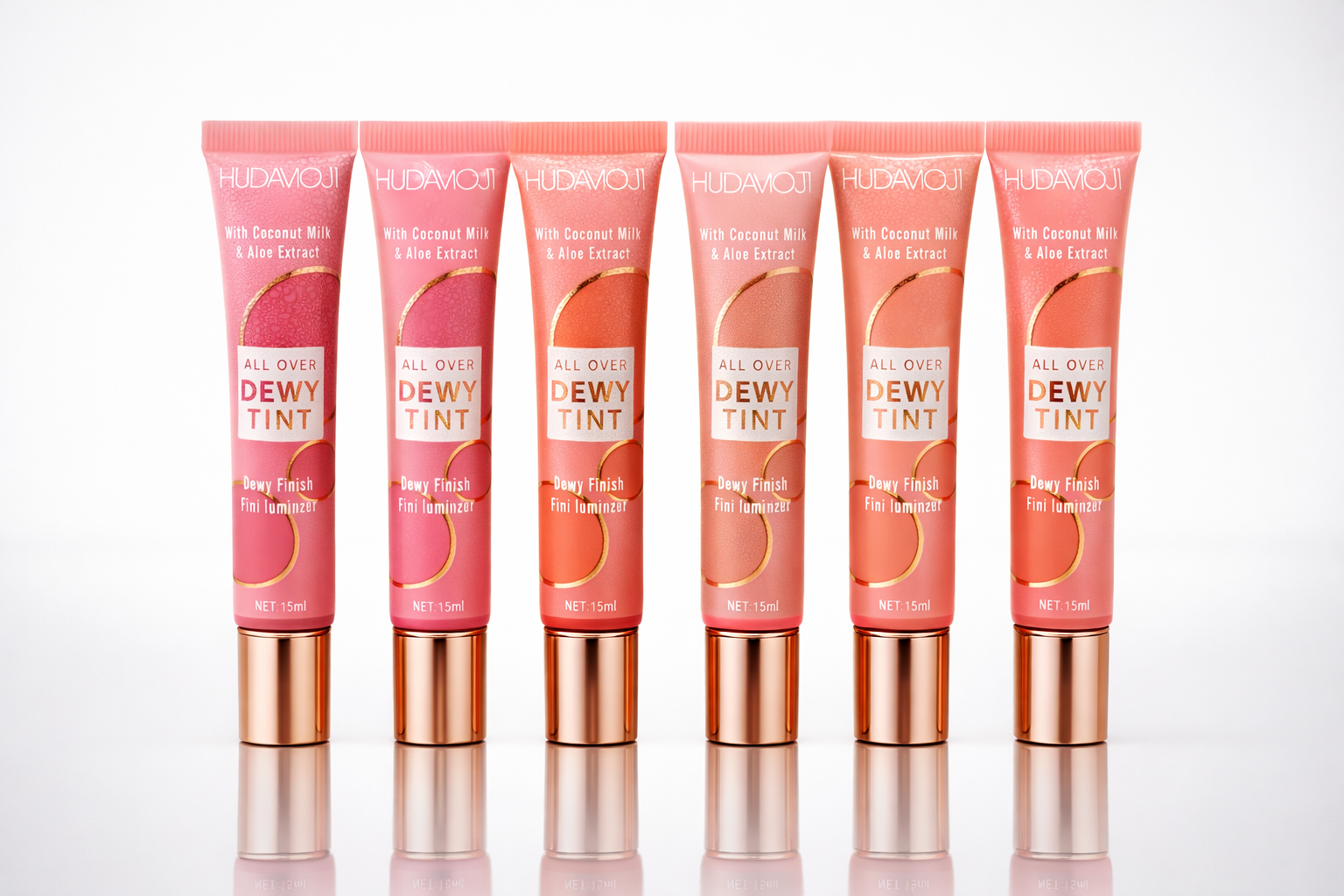 HUDAMOJI All Over Dewy Tint Set (6 Shades) – Coconut Water & Aloe Extract | Hydrating Lip & Cheek Tint | 6 PCS Combo – ₹499