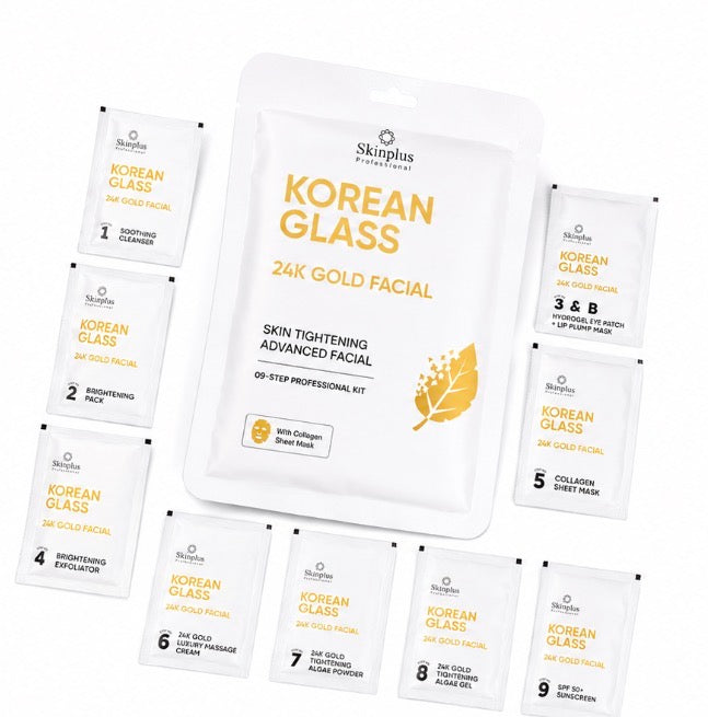 Korean Glass 24K Gold Facial – Skin Tightening Advanced Facial | 09-Step Professional Kit NEW