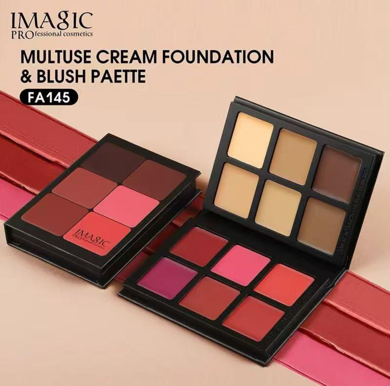IMAGIC Multiuse Cream Foundation & Blush Palette FA145 – 2-in-1 Professional Face Palette