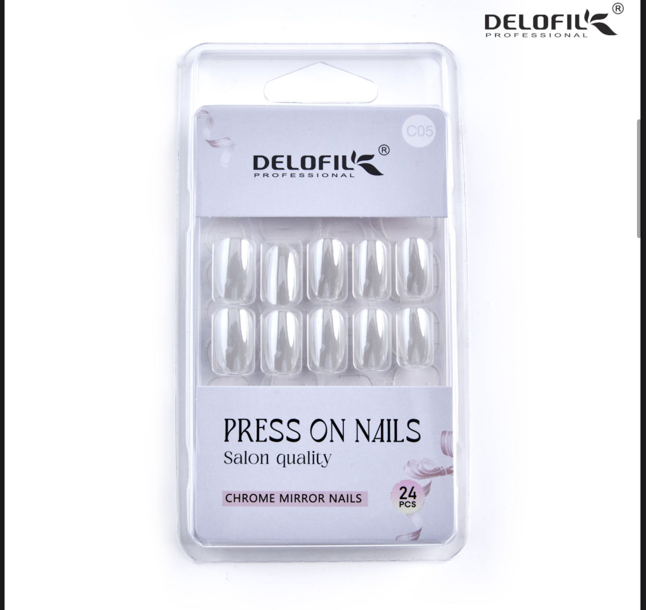 Delofil Premium Chrome Nails (Salon Like Nails) 24 Nails in box | Nail Buffer |Glue tabs Included - C05