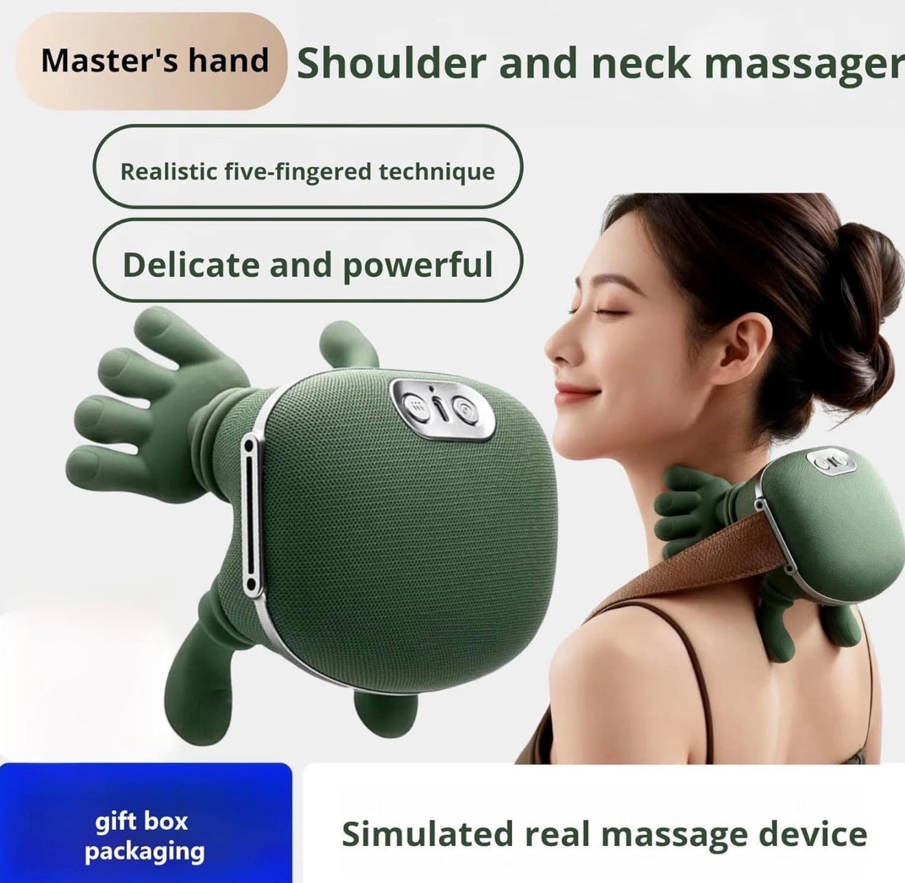 Wireless Neck Massager with Heat, Deep Tissue 3D Kneading Shoulder Massager, Portable Rechargeable Cervical Pain Relief Device for Neck, Back, Shoulder - Green