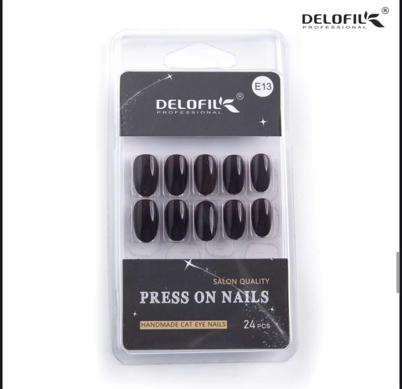 Delofil Premium CAT EYE Nails (Salon Like Nails) 24 Nails in box | Nail Buffer |Glue tabs Included - E13