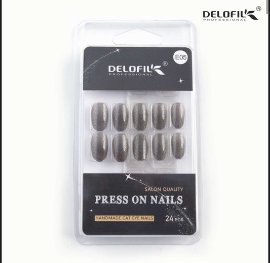 Delofil Premium CAT EYE Nails (Salon Like Nails) 24 Nails in box | Nail Buffer |Glue tabs Included - E05