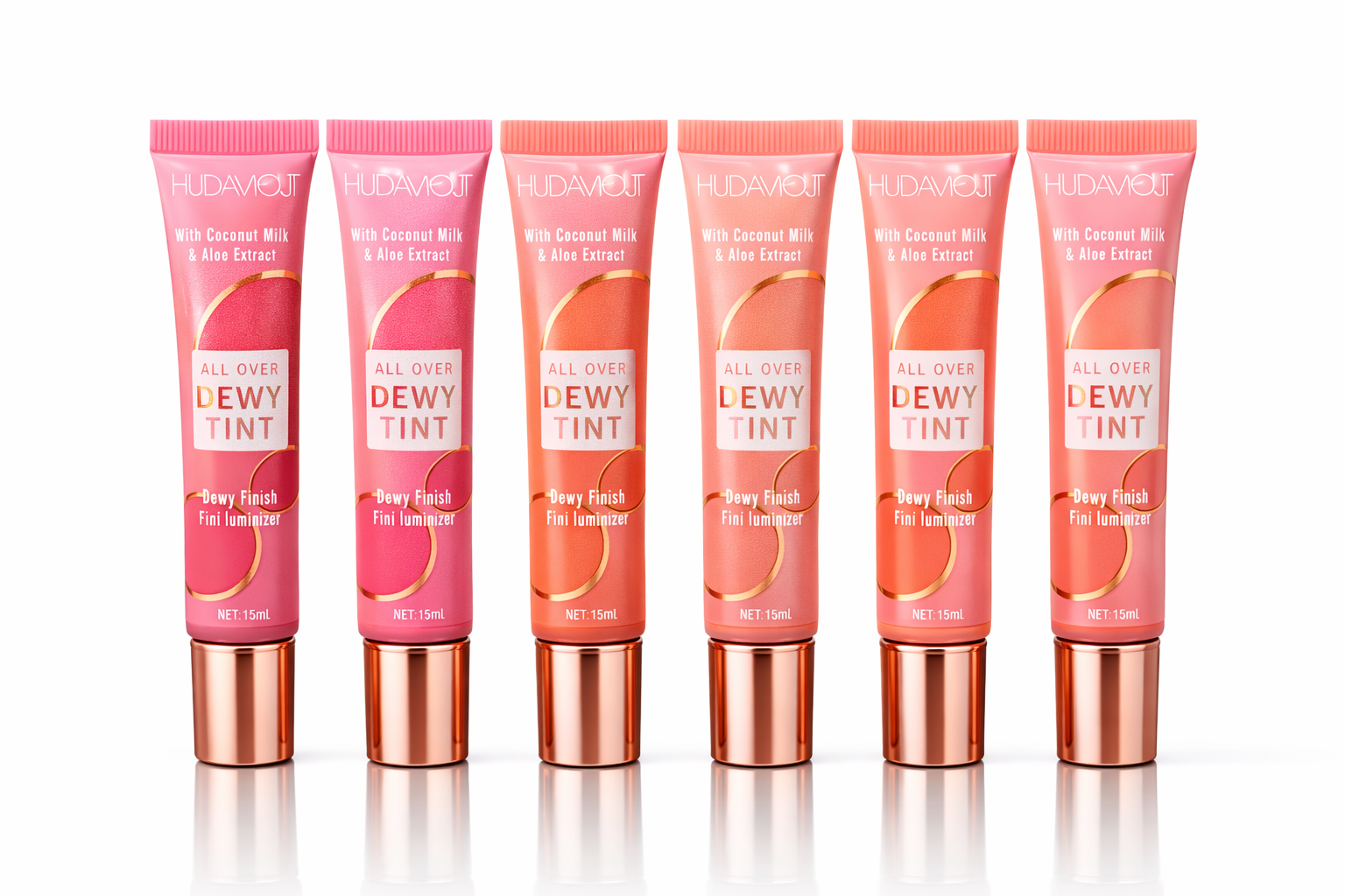 HUDAMOJI All Over Dewy Tint Set (6 Shades) – Coconut Water & Aloe Extract | Hydrating Lip & Cheek Tint | 6 PCS Combo – ₹499