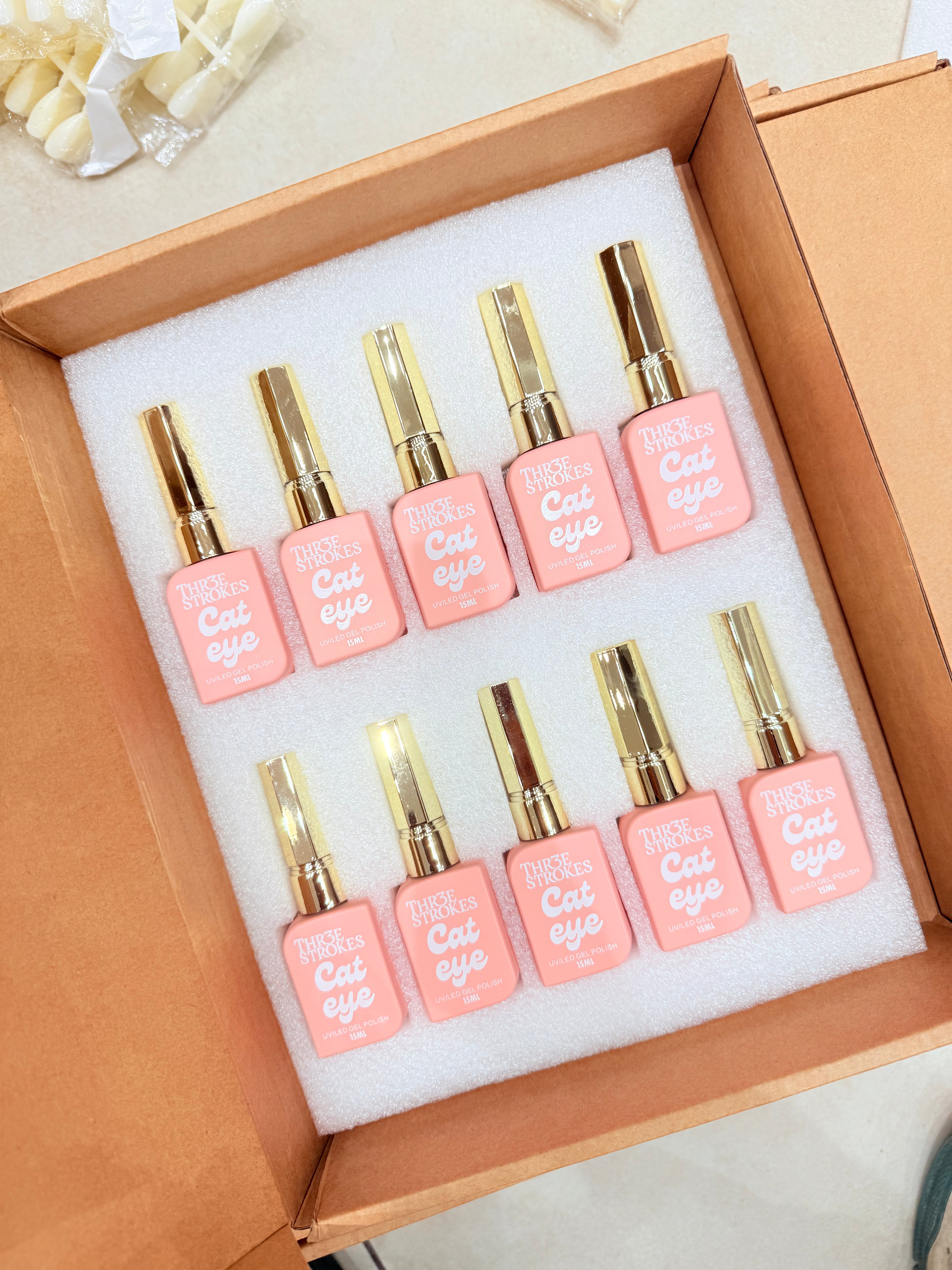 Three Strokes Cat Eye Gel Polish Set (10PCS, 15ml Each) with Shade Card | Magnetic Nail Art Kit - BuchiratI GLASS BEADS