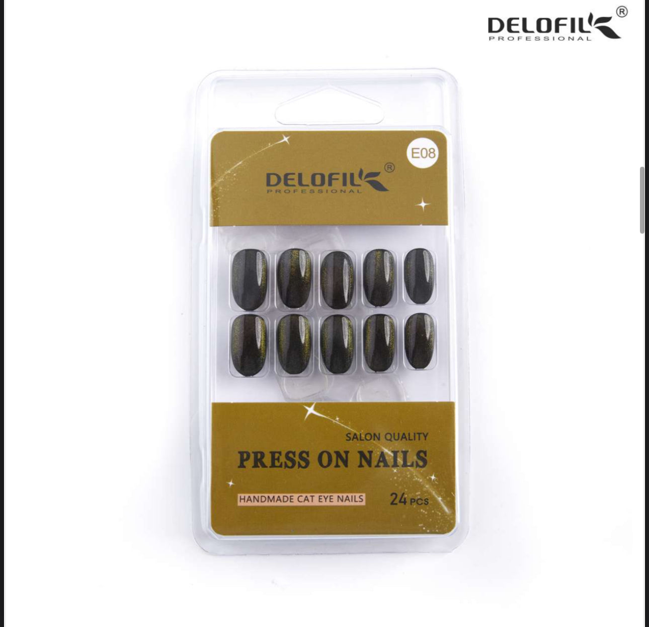 Delofil Premium CAT EYE Nails (Salon Like Nails) 24 Nails in box | Nail Buffer |Glue tabs Included - E08