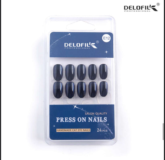 Delofil Premium CAT EYE Nails (Salon Like Nails) 24 Nails in box | Nail Buffer |Glue tabs Included - E12