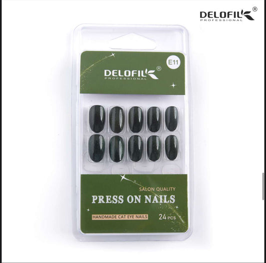 Delofil Premium CAT EYE Nails (Salon Like Nails) 24 Nails in box | Nail Buffer |Glue tabs Included - E11